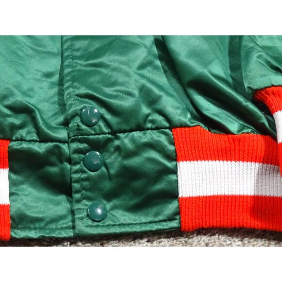 Vtg Unique Delong Green Orange Satin Bomber Jacket XL Made in USA Workwear - Picture 5 of 8